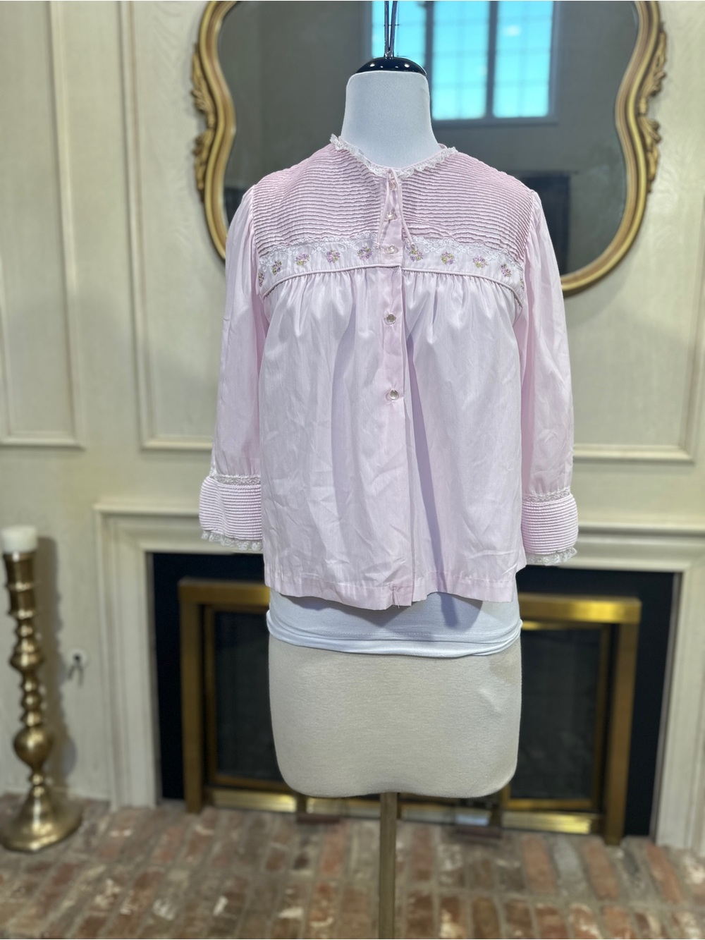 Barbizon Vintage Pajama Top size Medium Pink Floral Cottagecore Aesthetic